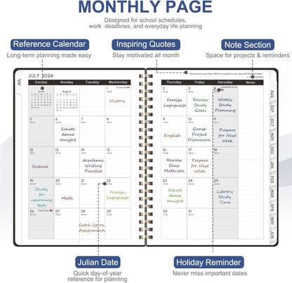 Planner 2026-2027, Weekly and Monthly Calendar Planner, JUL 2026 - JUN 2027 | Academic Year, Daily Agenda Book, A5(6.3'' x 8.5''), Sprial Bound, Inner Pocket, Office School Use