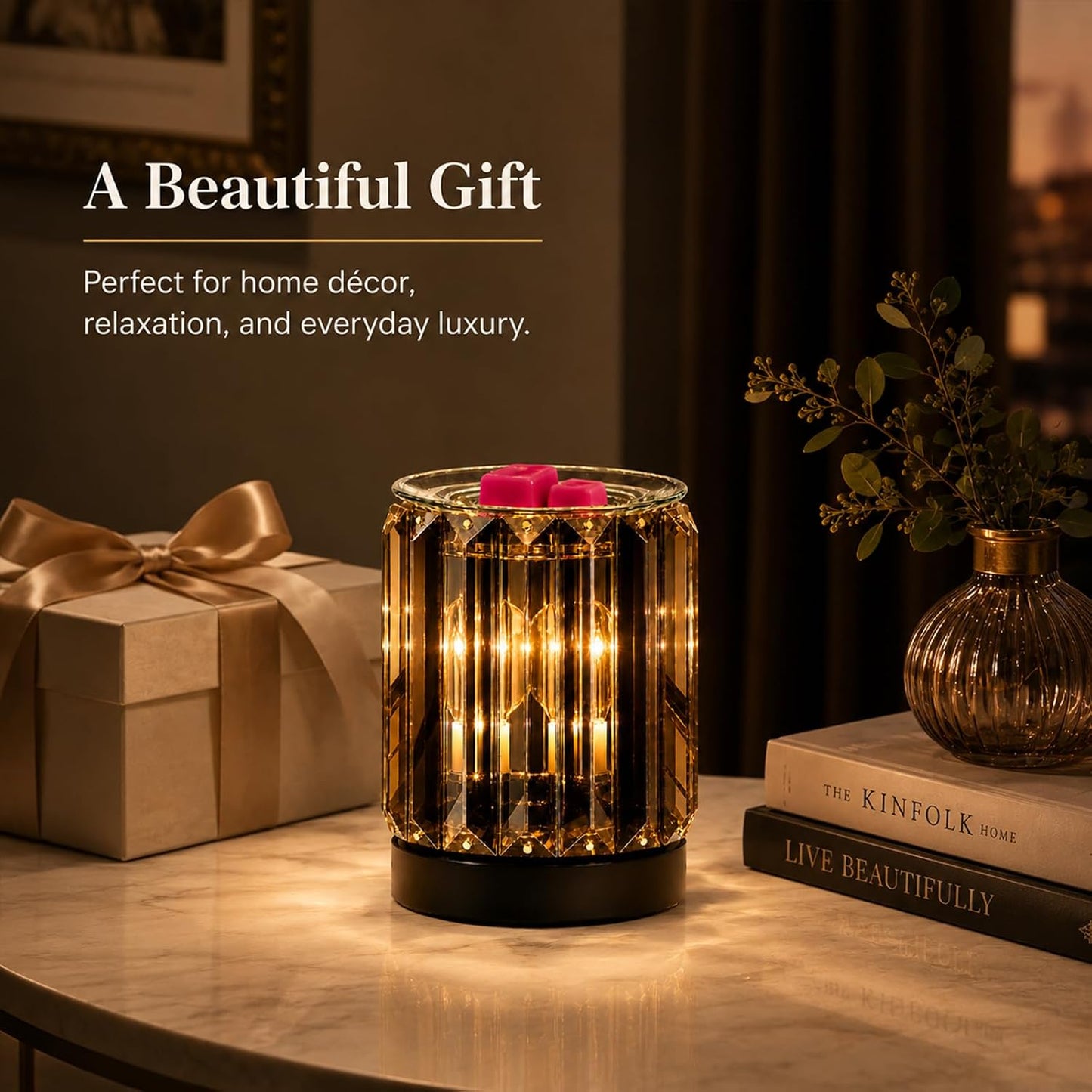 Melting Heater Electric Burning Wax Burner Electric Essential Oil Warmer Incense Wax Melt Warmer Night Light Aroma Decorative Lamp for Gifts & Decor(Golden)