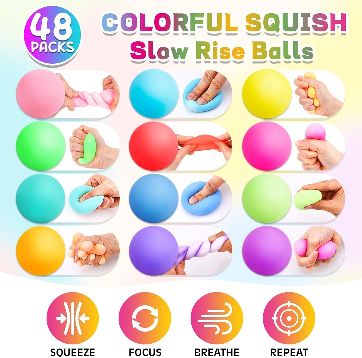 12 Pack Slow Rising Stress Ball,Stress Balls for Kids Adults,Stretchy Fidget Toys for Stress Relief,Hand Therapy Sensory Squishy Ball, Squishy Toys for Kids, Classroom Prize Box Party Favors