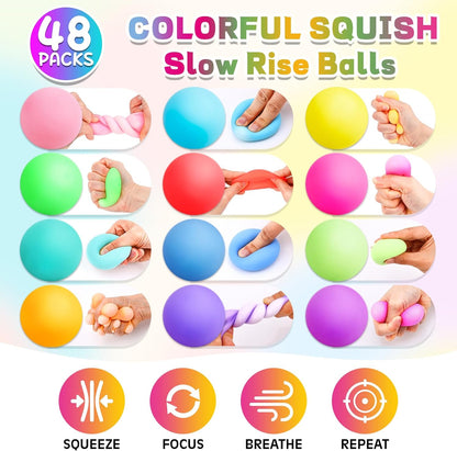 12 Pack Slow Rising Stress Ball,Stress Balls for Kids Adults,Stretchy Fidget Toys for Stress Relief,Hand Therapy Sensory Squishy Ball, Squishy Toys for Kids, Classroom Prize Box Party Favors