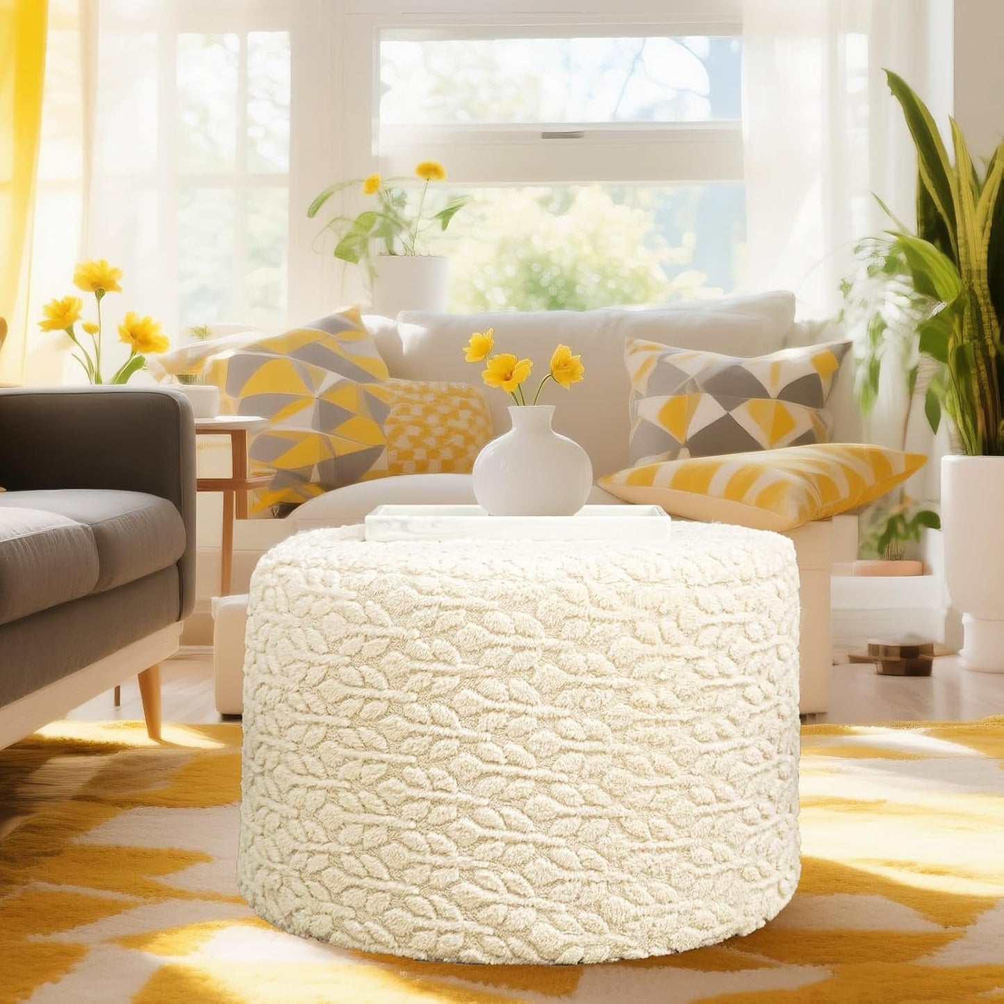 Round Pouf Ottoman 20 x 20 x 14 Inches Boho Poof Home Decor Floor Pouffe Ottoman Foot Rest for Couch Sofa Bean Bag Chairs Living Room Bedroom (Green)