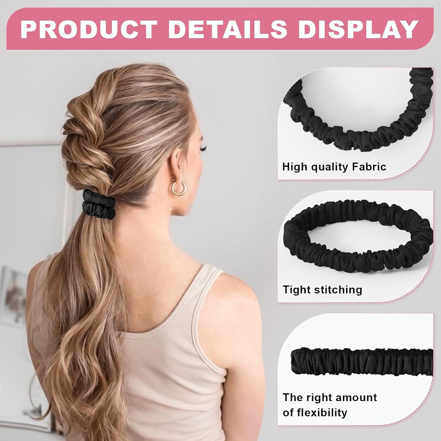 6Pcs Silk Hair Ties 100% Pure Mulberry Silk Scrunchies for Women Girls | No Hair Crease, Anti Frizz, Gentle Hold, No Damage, Black Brown Pink