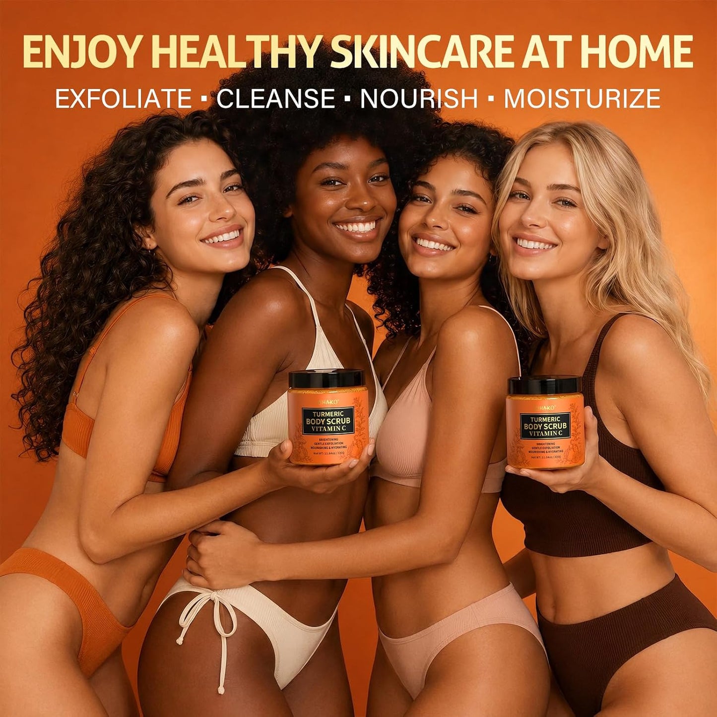 RIHAKO Turmeric Body Scrub, Exfoliating Body Scrub with Vitamin C, Deep Cleansing Skin Exfoliator Scrub, Organic Moisturizing Skincare for Bikini Area, Body, Hands, and Foot 11.64 oz