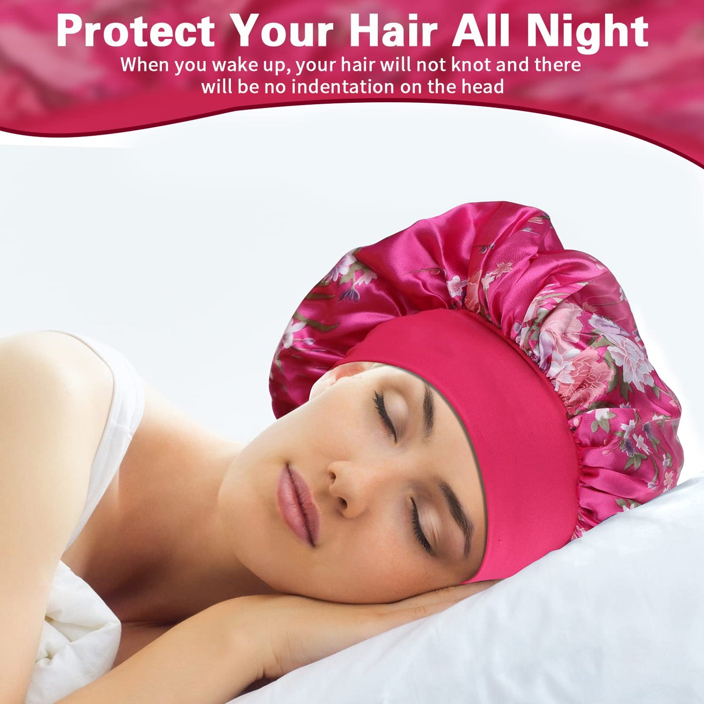 ROYBENS Satin Bonnet Hair Bonnet for Sleeping- 4 Pack Large Bonnets for Women with Elastic Soft Band for Curly Hair Braids