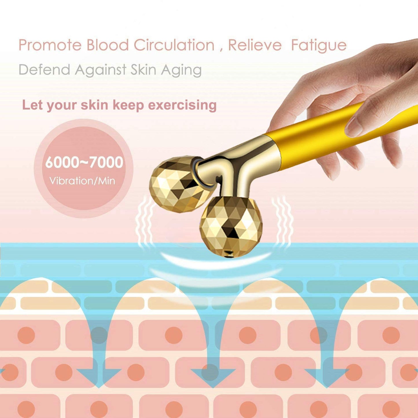 Face Massager Facial Roller Kit | Electric, Golden 3D V Type Facial Roller and T Shape Massager with Gentle Vibration, for Lymphatic Drainage Skincare Ritual