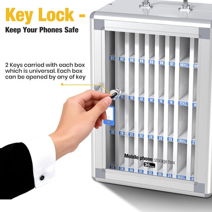 Glosen 24 Slots Cell Phone Locker, Portable Phone Storage Cabinet [Wall Mounted] [Aluminum Alloy] Cellphone Lock Box with Key & Handle for School Classroom Office Exam (Black)