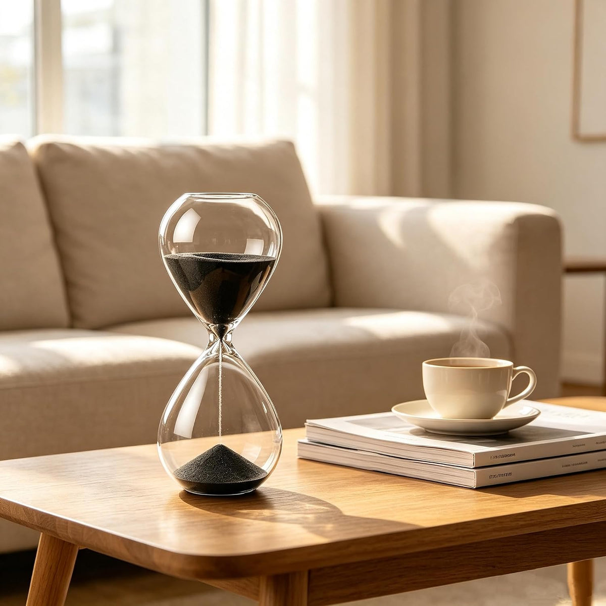 Hourglass, HoveBeaty Black Sand Timer, 15 Minute Hand-Blown Glass