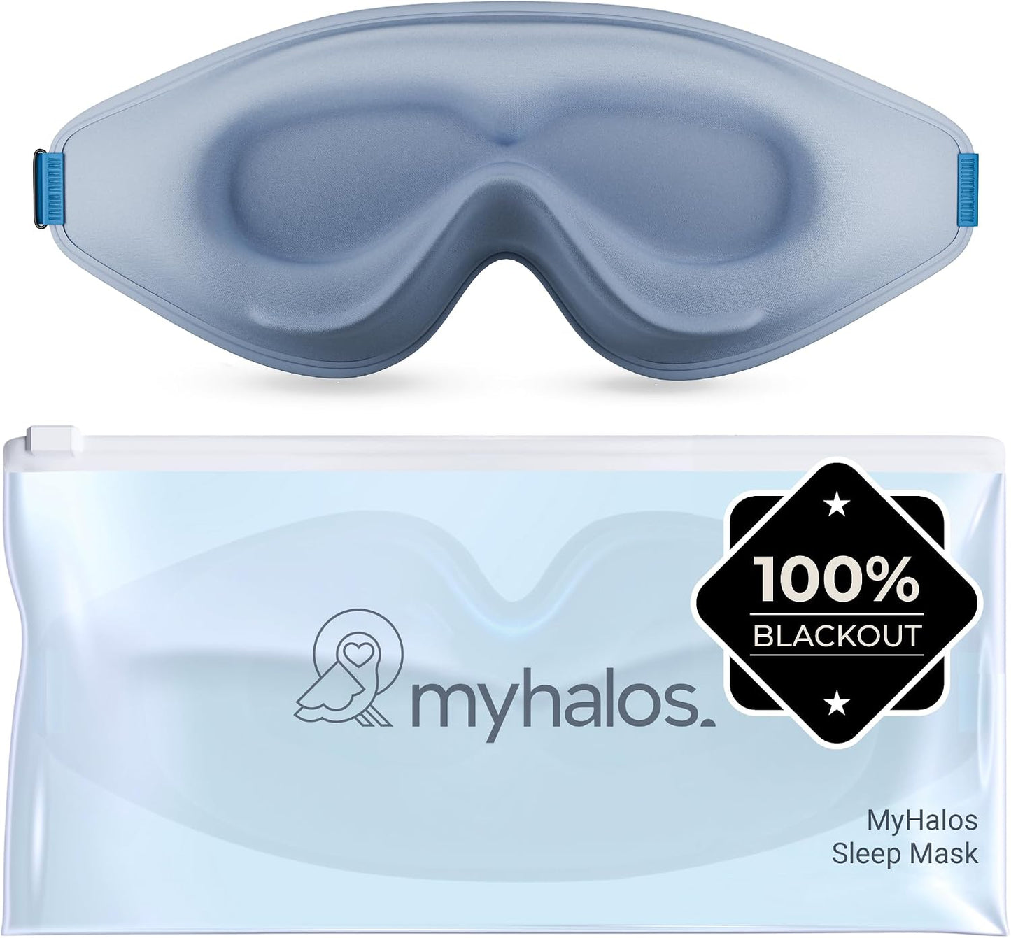 MyHalos® Sleep Mask – 3D Blackout Eye Mask for Women & Men, Side Sleepers, Zero Pressure Memory Foam Eyelash Friendly, Breathable,Award-Winning Sleep Aid for Travel (Black, 1 Count (Pack of 1)