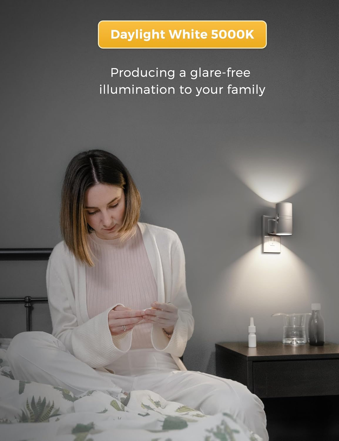 L LOHAS LED Night Light, Amber Nightlight, Dimmable Night Light 100LM, Light Sensor, Yellow Nightlight, Sleep Light for Kids, Soft & Warm Light for Bedroom, Hallway, Bathroom, 2 Pack