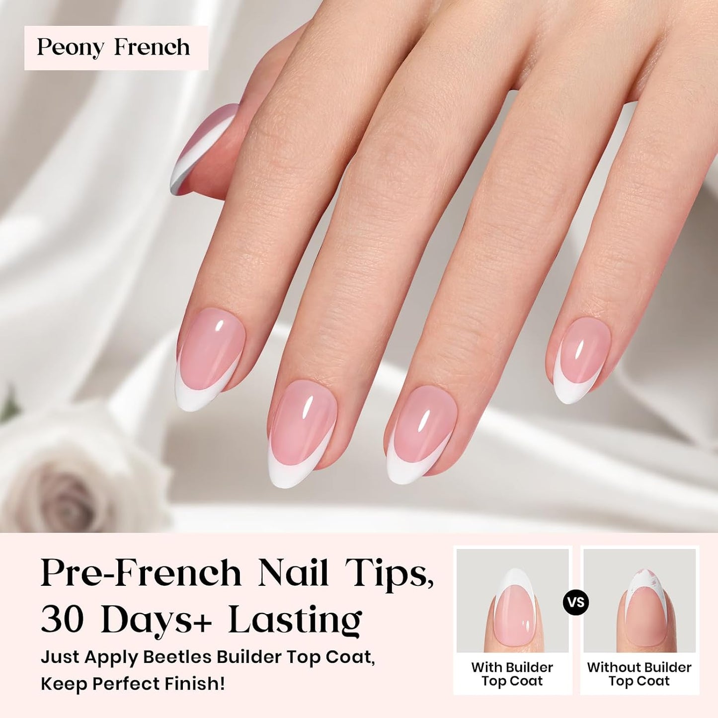 Beetles Press On Nail Kit-Short Square French Tip Press On Nails, 150Pcs Pink French Nail Tips with Nail Glue & Remover Builder Top Coat Nail Lamp, All-in-One DIY Fake Nails Gift for Women