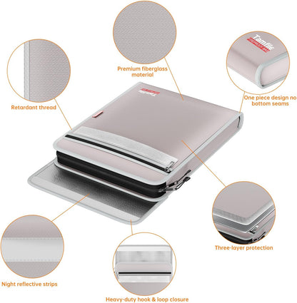 6400℉ Fireproof Document Bag, 15”x 11” Waterproof Document Organizer, Grey
