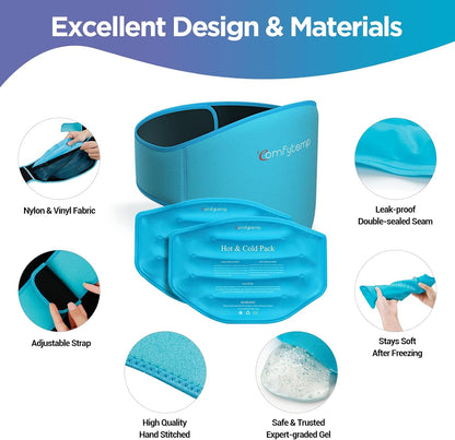 Comfytemp Ice Pack for Back Pain Relief, 2 Pcs, Sciatica Ease Brace, Reusable Gel Lower Back Ice Wrap for Injuries, Hot Cold Compress for Lower Lumbar, Waist, Men Women After Surgery (Blue)