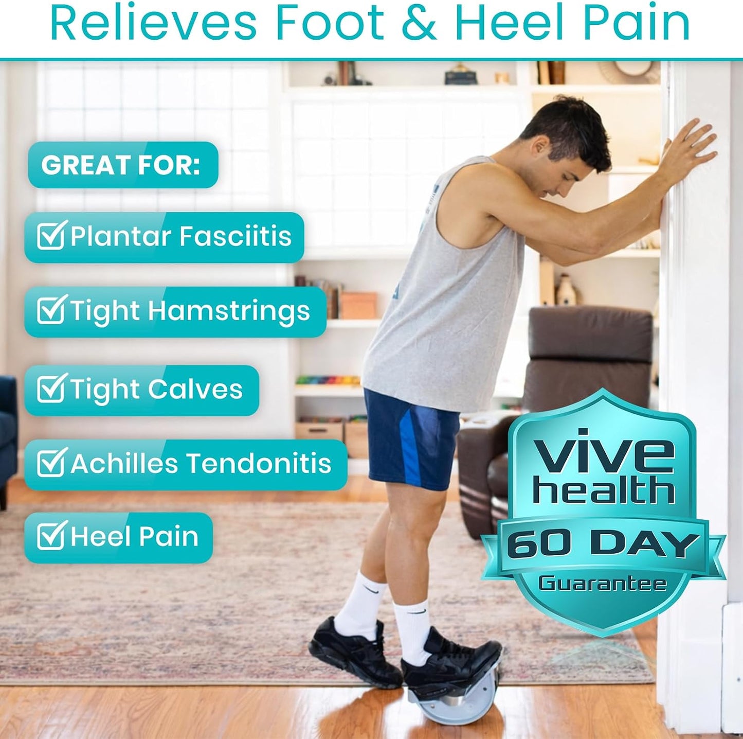 Vive Foot Rocker - Calf Stretcher for Achilles Tendinitis, Heel, Feet, Shin Splint, Plantar Fasciitis Pain Relief - Stretches Strained Leg Muscle - Ankle Wedge Stretch Improves Flexibility (Standard)