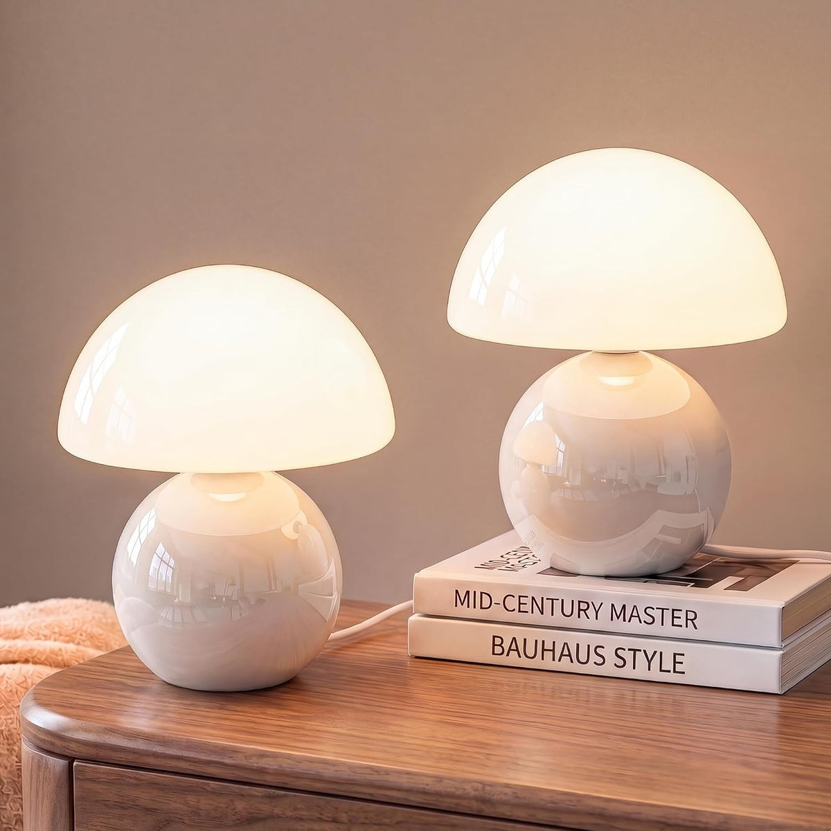 Dawnwake Mushroom Lamp Table Lamp for Bedroom-Small Desk Table Lamps,White
