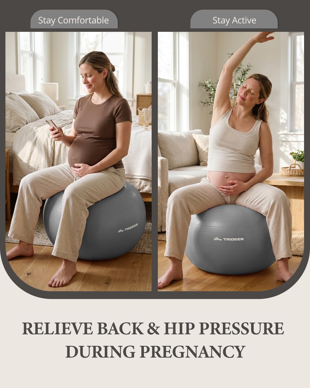 Trideer Exercise Ball, Stability Yoga Ball for Physical Therapy, Active Sitting, Pregnancy & Birth Labor Prep, Core Strength, Balance Training, Posture Improvement and Daily Stretching, 55/65/75cm