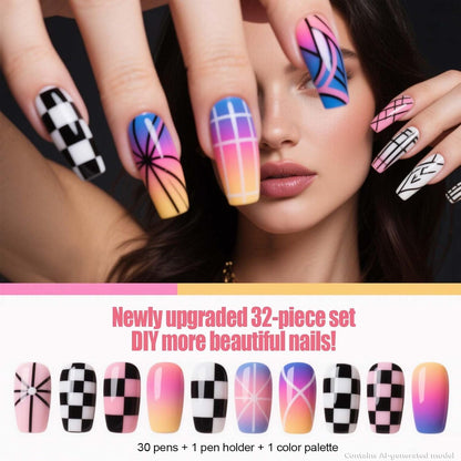 Artdone 31pcs Nail Art Brushes, Nail Art Tool Set, Dotting Tools, Dust Brush,Striping Brushes for Long Lines, Drawing Pen For Gel Polish Design supply