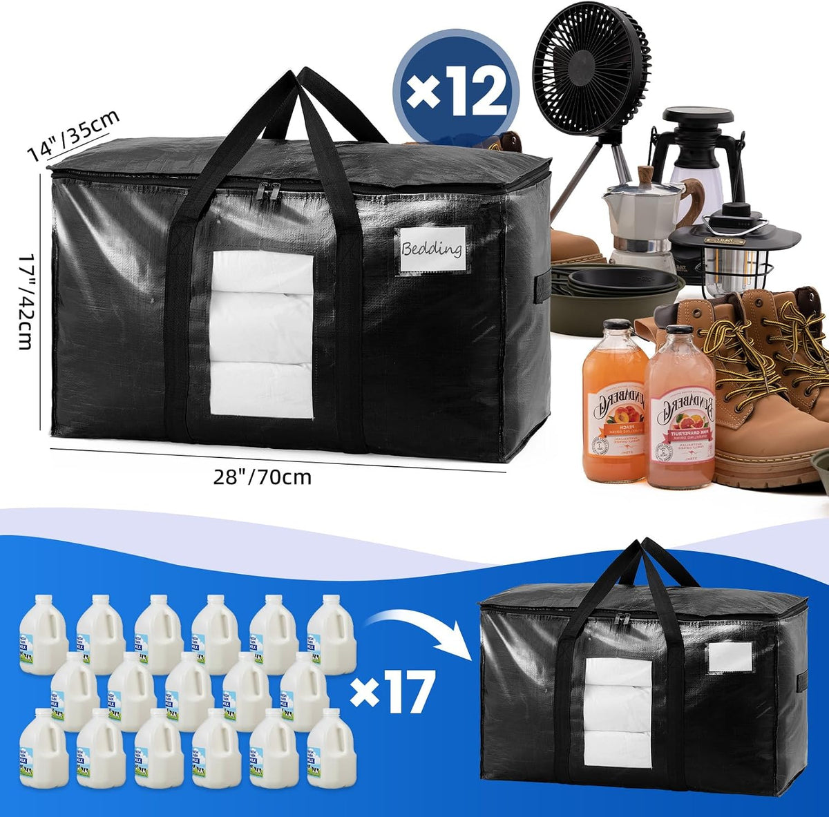 TAILI Blue Extra Large Moving Bags,Storage Bags with Visible Window
