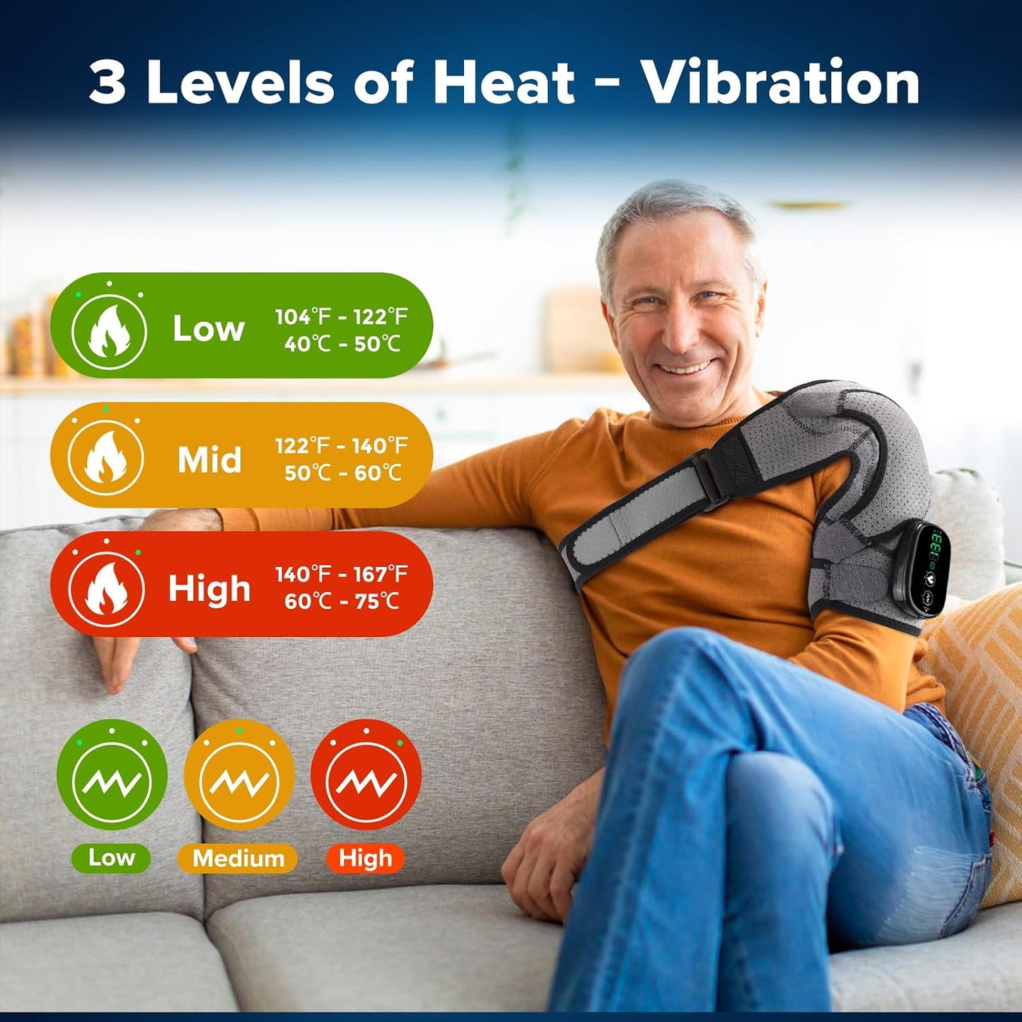 Cordless Shoulder Heating Pad with Massage, FSA Eligible Items List, Heated Shoulder Wrap Massager for Pain Relief Deep Tissue, Rotator Cuff Heating Pad, HSA Approved Products Only