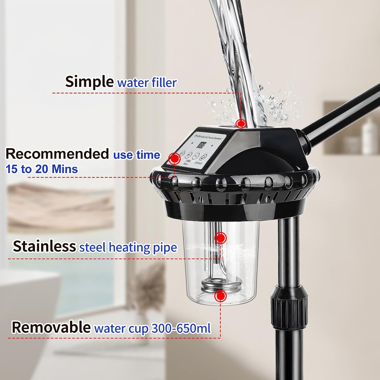 Professional Facial Steamer for Deep Cleansing and Hydration, Ozone Spa Face Steamer on Wheels, Adjustable Height and Angle,Estheticians Steamer More Steam,Suitable for Beauty, Spa and Home Use