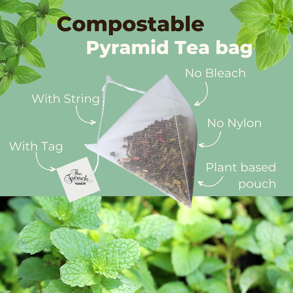 The French Touch Spearmint Tea ORGANIC | 1.5g x 30 Pyramid Bags | 100% Certified USDA Organic | Plant based tea bags | Select Premium Tea (Spearmint) | Caffeine-free
