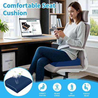 TranquilRelax Large Seat Cushion, Memory Foam Cushion for Long Sitting Hours on Office Chair, Car Seat, Non-Slip Chair Pad for Sciatica, Coccyx, Tailbone Pain Relief & Post-Surgery Recovery (Black)