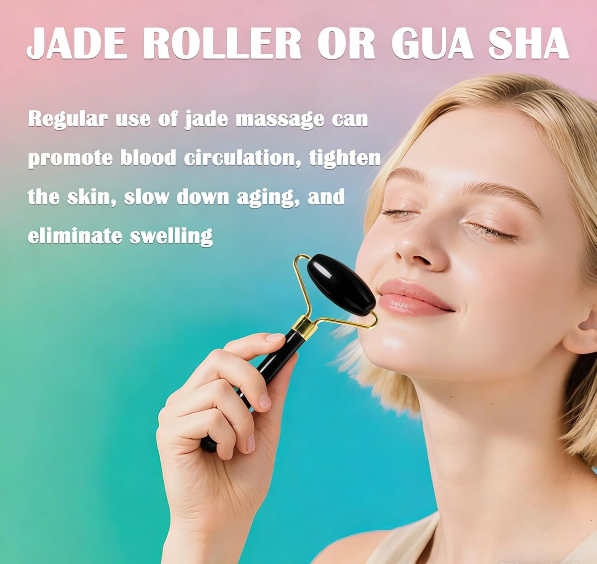 Jade Roller Gua Sha Tools - Nature Gua Sha Facial Tool Skin Tightening Face Massager Anti-Aging Jade Face Roller Puffiness Reducing Guasha Stone for Women Men（Green）