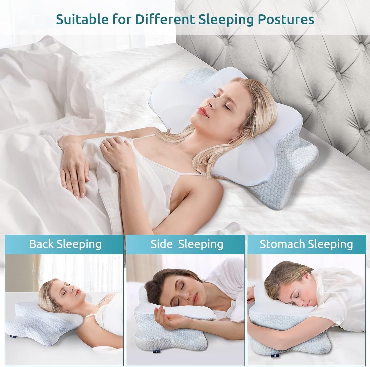 DONAMA Cervical Pillow for Neck and Shoulder,Contour Memory Foam Pillow,Ergonomic Neck Support Pillow for Side Back Stomach Sleepers with Pillowcase
