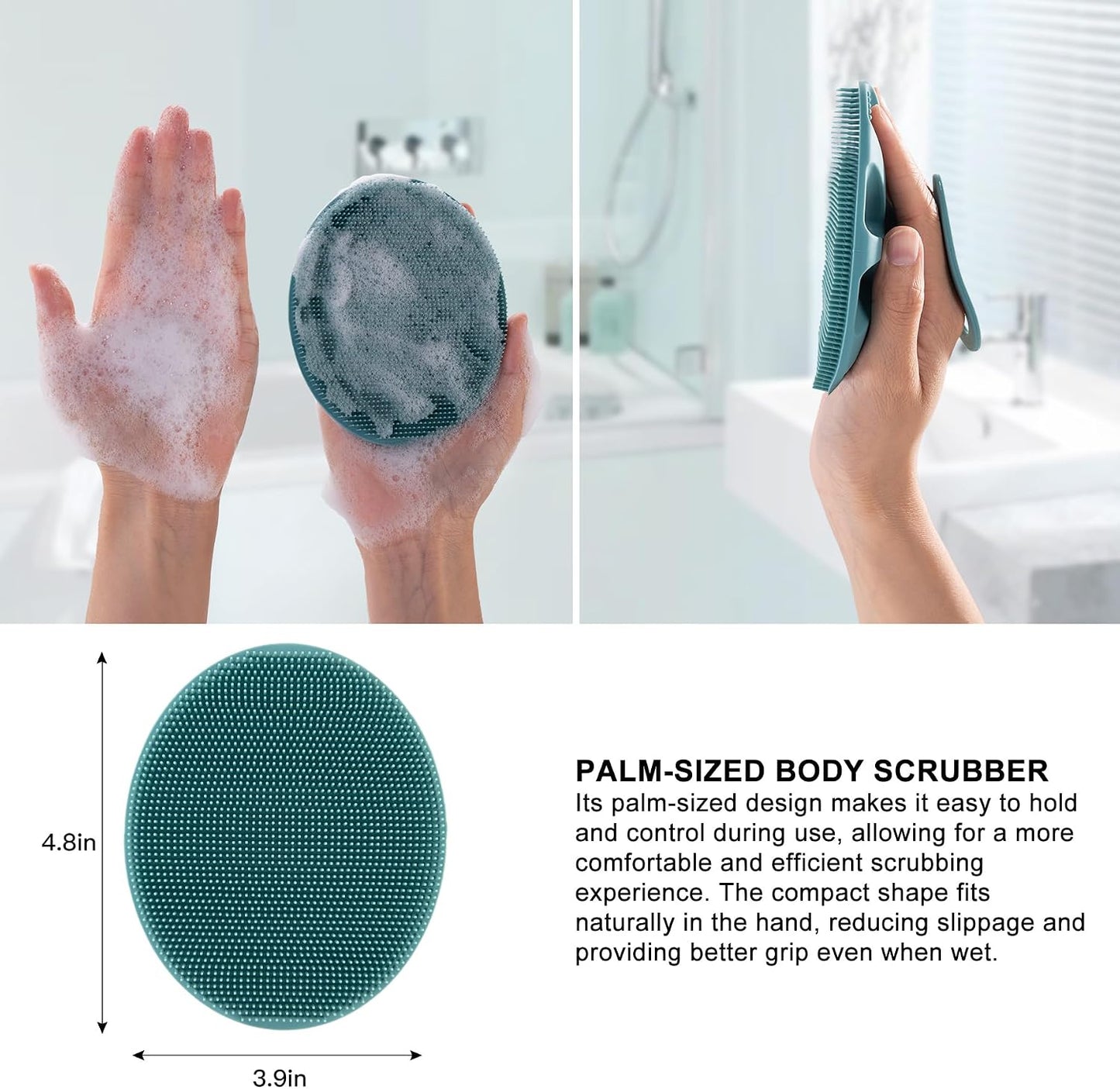 INNERNEED Soft Silicone Body Cleansing Brush Shower Scrubber, Gentle Exfoliating and Massage for All Kinds of Skin (Dark Green)