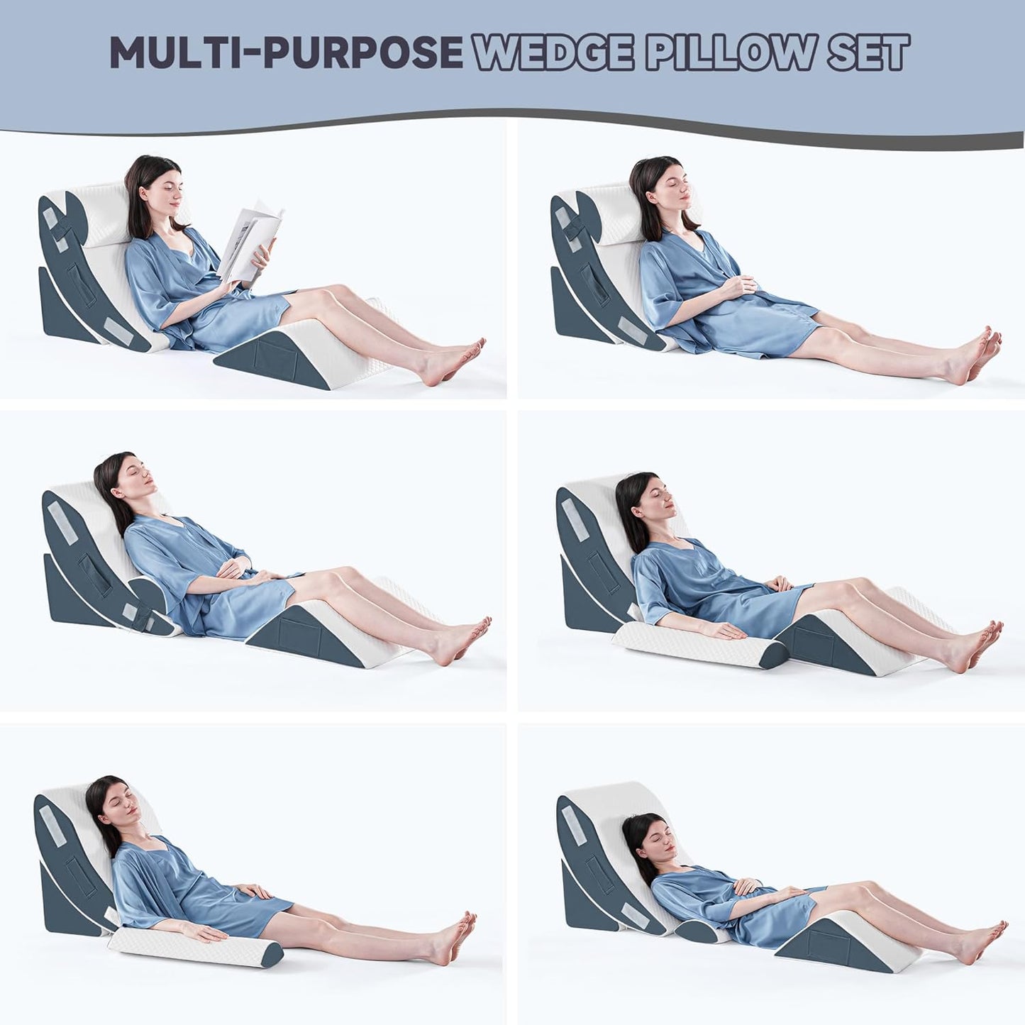 Yojoker 4PCS Orthopedic Bed Wedge Pillow Set for Sleeping, Post Surgery Foam Pillow for Body, Back and Leg Pain Relief, Triangle Adjustable Support Pillow - Acid Reflux, Anti Snoring & GERD Sleeping