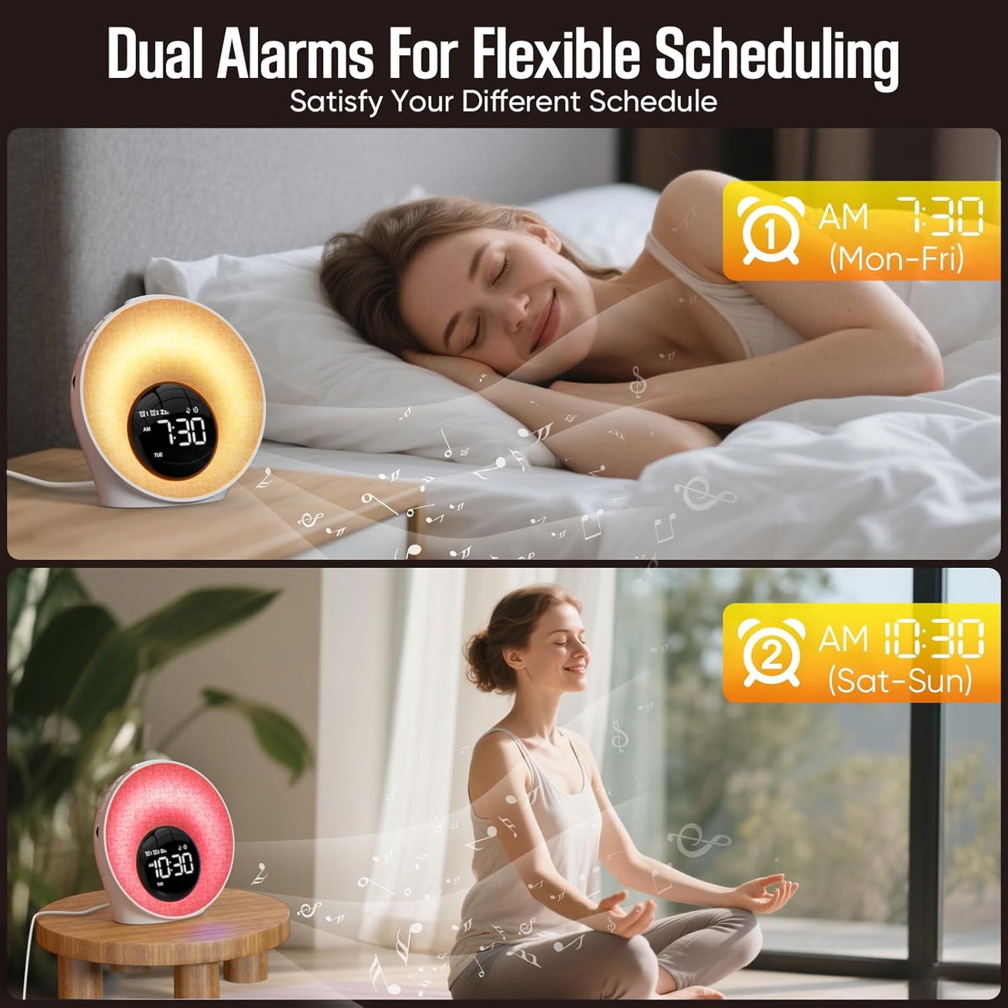 Sunrise Alarm Clock, White Noise Sleep Sound Machine for Bedroom, Wake Up Light with 30 Soothing Sounds, Dual Alarms, Snooze, Bedside Lamp, Christmas Gift for Baby, Adults, Heavy Sleepers