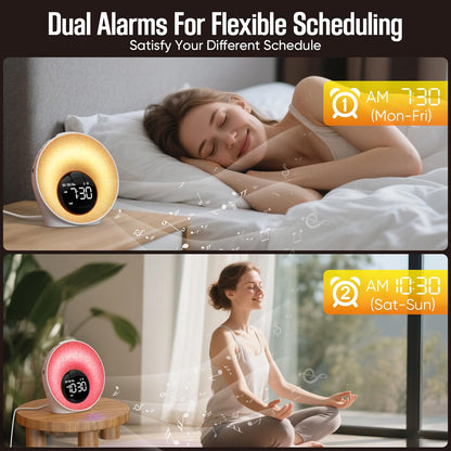 Sunrise Alarm Clock, White Noise Sleep Sound Machine for Bedroom, Wake Up Light with 30 Soothing Sounds, Dual Alarms, Snooze, Bedside Lamp, Christmas Gift for Baby, Adults, Heavy Sleepers