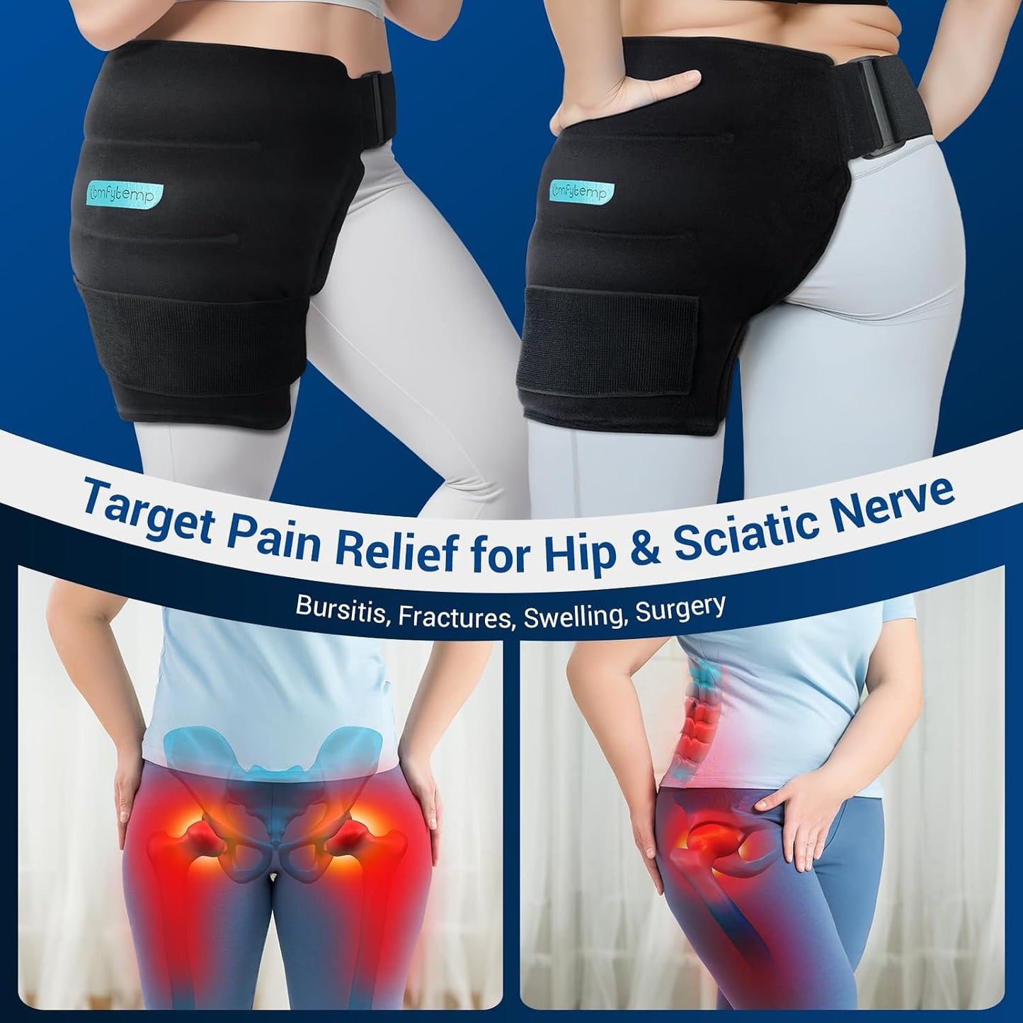 Comfytemp Hip Ice Pack Wrap for Sciatica Pain Relief, Hip Replacement Kit After Surgery, Reusable Gel Ice Pack for Injuries, Hot Cold Compress Recovery Items Physical Therapy for Men Women (L/XL/2XL)