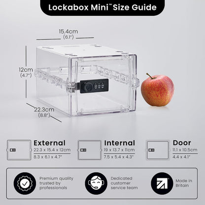 Lockabox Mini™ | Small Lock Box with Combination Lock (Half Letter Sized) | Mini Lockable Box for Small Medicines, Snacks & Mobile Phones | External Size 8.8 x 6.1 x 4.7 Inches (Crystal)