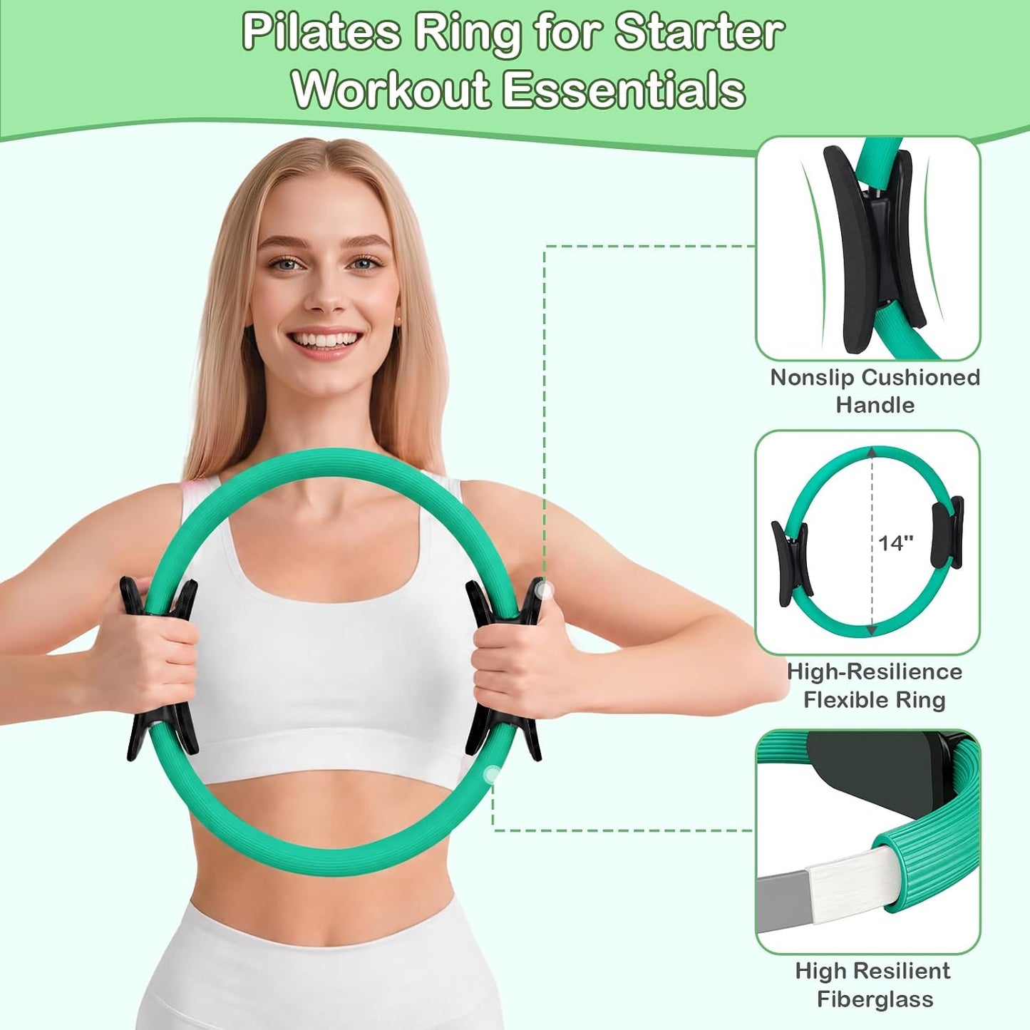 Hoedia Pilates Kit for Women, Pilates Equipment Ring and Ball Set with Resistance Bands, Yoga Strap, Core Sliders, Socks, Bag & Guide for Starter Home Workout Fitness Gym Essentials