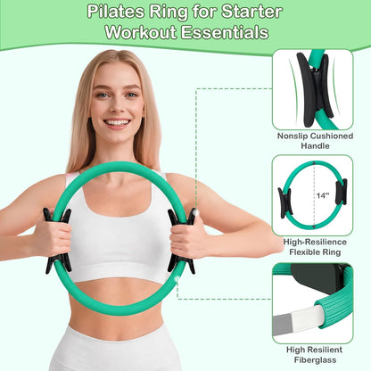 Hoedia Pilates Kit for Women, Pilates Equipment Ring and Ball Set with Resistance Bands, Yoga Strap, Core Sliders, Socks, Bag & Guide for Starter Home Workout Fitness Gym Essentials