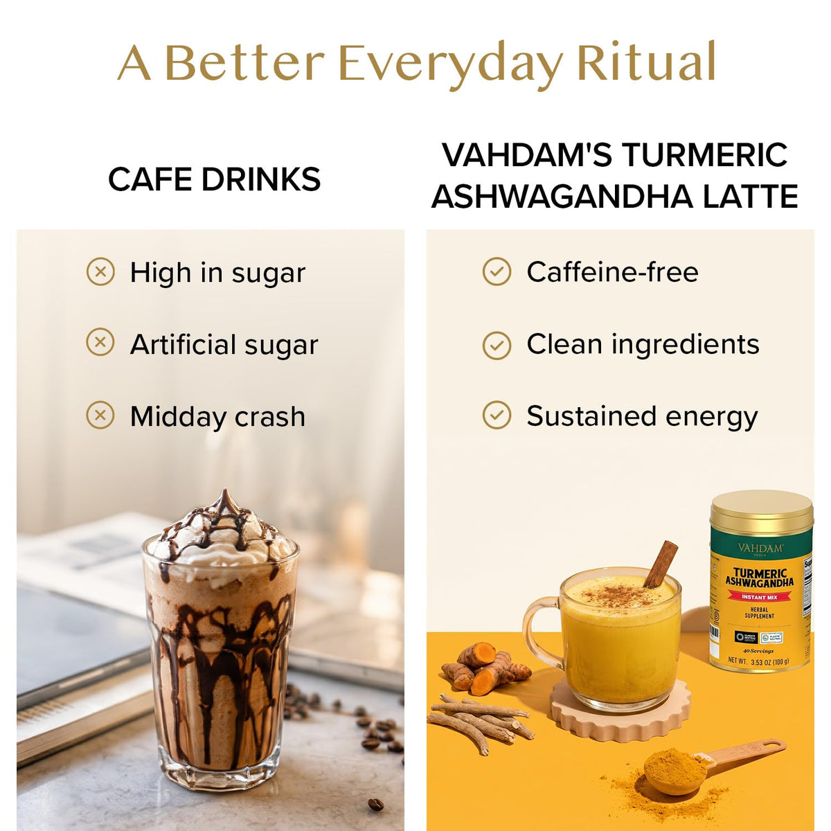 VAHDAM Turmeric Ashwagandha Latte Mix(3.53oz|40 Cups) Herbal Supplement