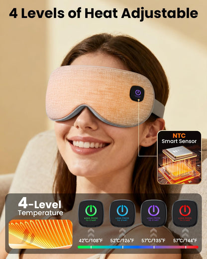 Cordless Heated Eye Mask with 1500mAh Large Battery, 4 Heat Levels & 100% Blackout for Dry Eyes Relief, Fast Heating Eye Heating Pad with 2 Washable Covers for Sleep, Travel, MGD, Blepharitis