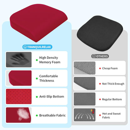 TranquilRelax Large Seat Cushion, Memory Foam Cushion for Long Sitting Hours on Office Chair, Car Seat, Non-Slip Chair Pad for Sciatica, Coccyx, Tailbone Pain Relief & Post-Surgery Recovery (Black)