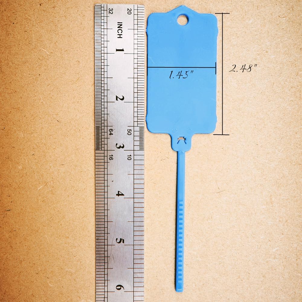 100pcs Reusable Blank Plastic Tags Ties Key Tags 1.45"*2.48" Serrated Tension Sealing Strap with Large Label Plastic Tie Mark Label Waterproof Hang Sign Write on Tag (White, 100pcs)