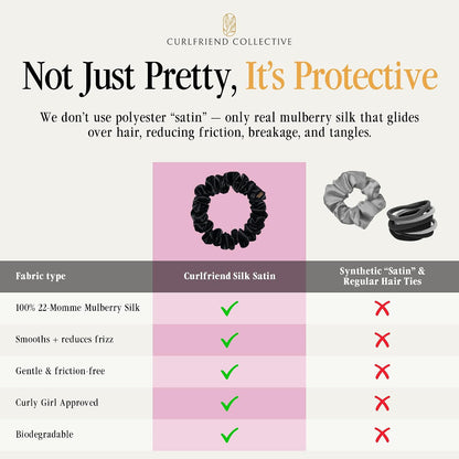 Silk Scrunchies for Women Ponytail Holders – Oversized Mulberry Silk Scrunchies – Extra Large No Damage Hair Ties for Curly, Thick, and Thin - Hair Accessories for Women – Black, XL By Curlfriend