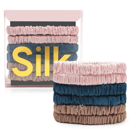 6Pcs Silk Hair Ties 100% Pure Mulberry Silk Scrunchies for Women Girls | No Hair Crease, Anti Frizz, Gentle Hold, No Damage, Black Brown Pink