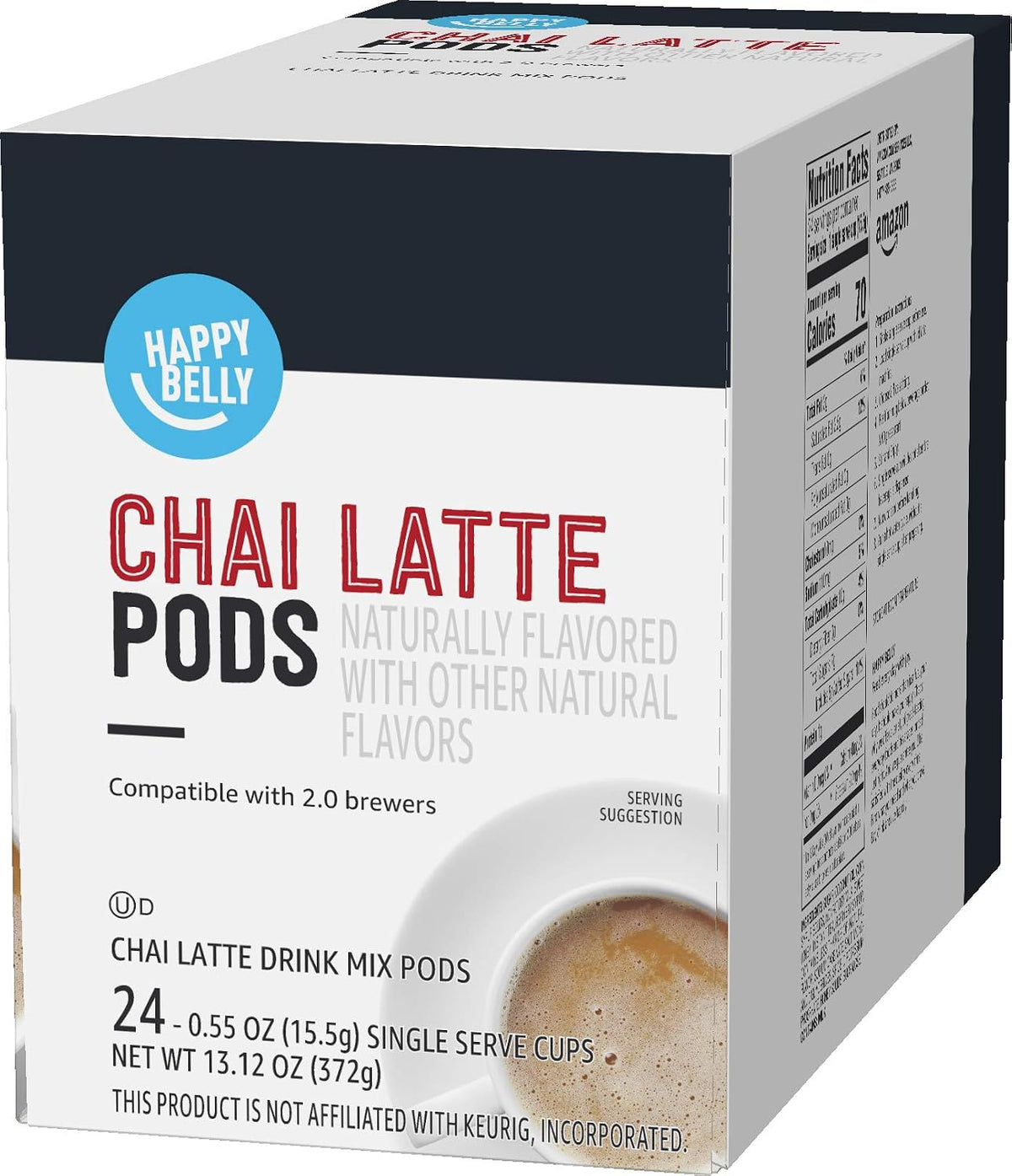 Amazon Brand - Happy Belly Tea Pods Compatible with 2.0 K-Cup Brewers, Chai Latte, 24 Count (Previously Solimo)