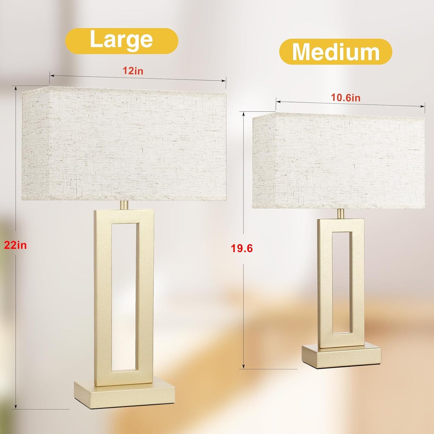 Gold Table Lamps Set of 2, 16.4" Bedside Lamps for Nightstand with USB C+A