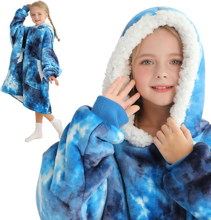 Kipswiza Wearable Blanket Hoodie Gifts for Women and Men, Oversized Cozy Warm Flannel Sherpa Hooded Blankets Sweatshirt with Giant Pockets for Adult and Teens, Dark Gray
