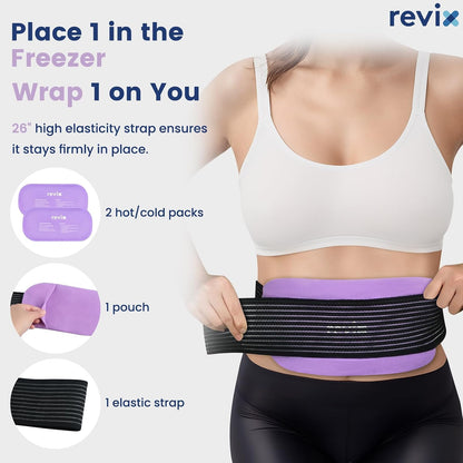 REVIX Ice Packs for Injuries Reusable, 2 Packs Hot and Cold Pack with Adjustable Strap, Flexible Ice Wraps for Joints and Muscle, Rotator Cuff, Back, Knee Discomfort Relief (10" x 5" Blue)