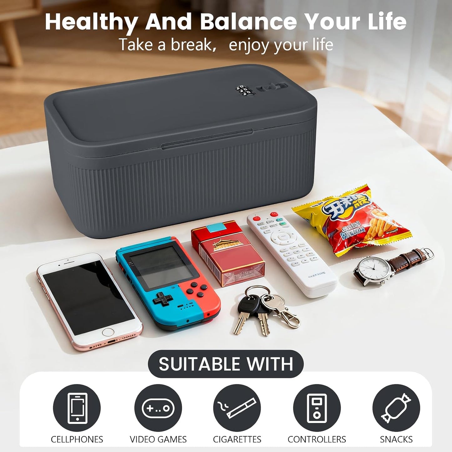 Small Lock Box, Lockable Storage Box with Combination Code for Medication Safe, Medicine Lock Box for Pills/First Aid Kits/Food/Snack Phone Jail, Locked Container for Home/Fridge/Office/School (Pink)