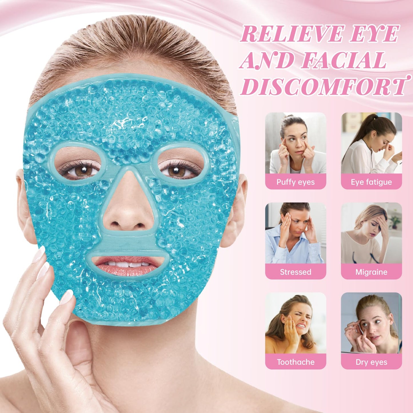 ZNÖCUETÖD Cold Face Eye Mask Ice Pack Reduce Facial Puff, Dark Circles, Hot Cold Compress Pack, Face SPA Gift for Woman Sleeping, Pressure, Headaches, Skin Care, Post Laser Cosmetic Care, Reversible
