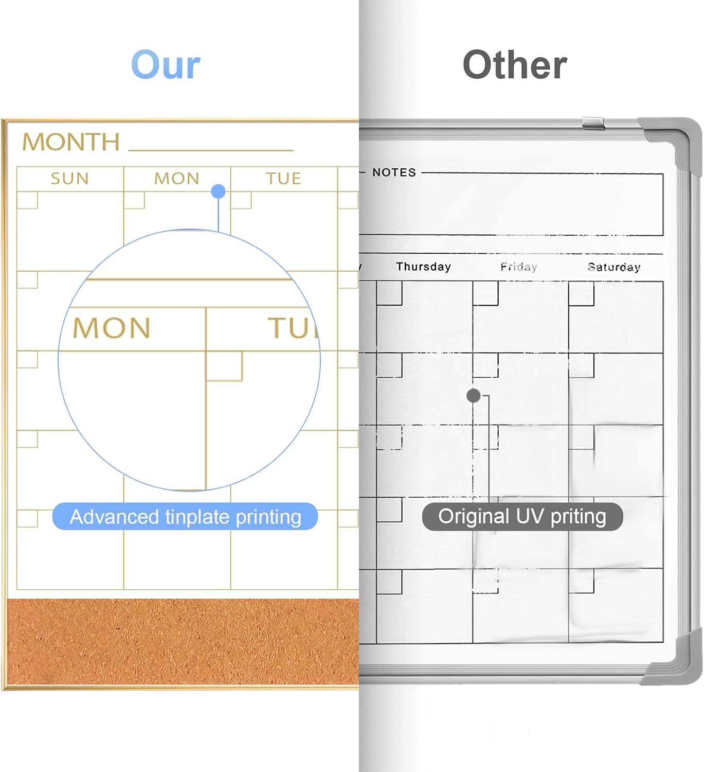 ARCOBIS Dry Erase Calendar with Cork Board for Wall, 24"x 18" Magnetic Calendar Whiteboard with Black Frame, Monthly Combination Board for School, Home, Office