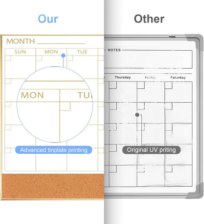 ARCOBIS Dry Erase Calendar with Cork Board for Wall, 24"x 18" Magnetic Calendar Whiteboard with Black Frame, Monthly Combination Board for School, Home, Office