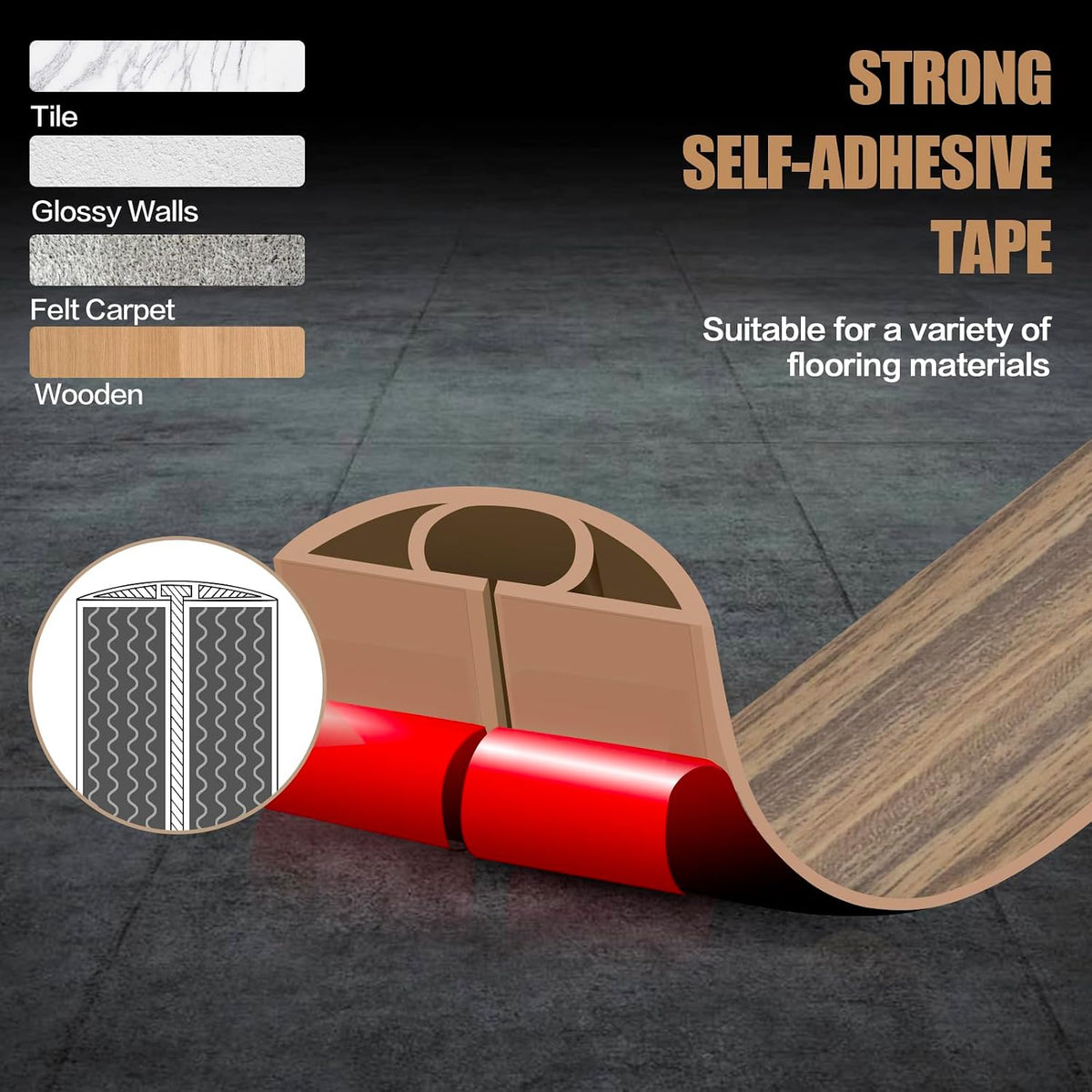 Floor Cord Cover Self Adhesive Cord Hider,10FT Cable Management, Extension Strip Protector for Wires, Prevent Cable Trips for Offices, Gyms, Exhibitions Cavity 0.39"(W) x 0.27"(H) BrownWood
